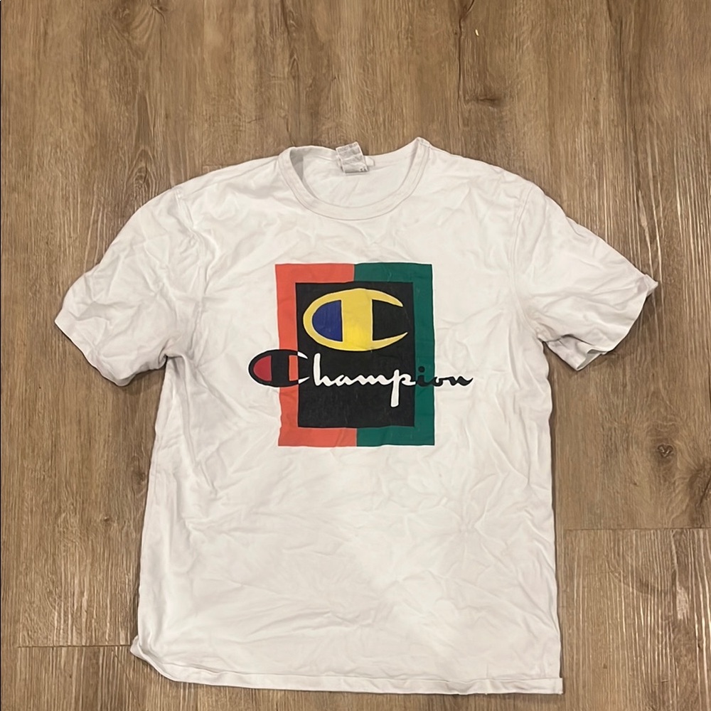 Champion Men's White Tee with Multicolor Logo